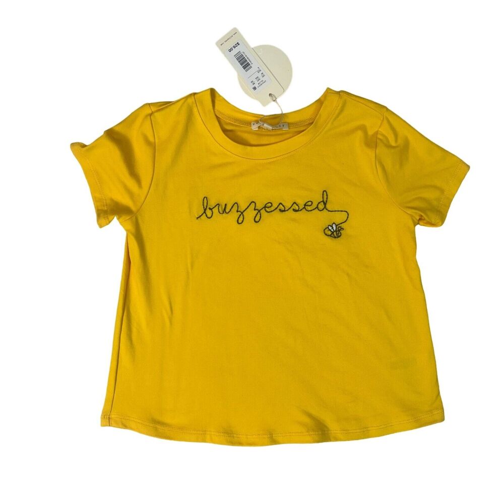 NWT Copper Key Girls Youth Blouse Sz 6 Yellow Embroidered Bee Made in USA